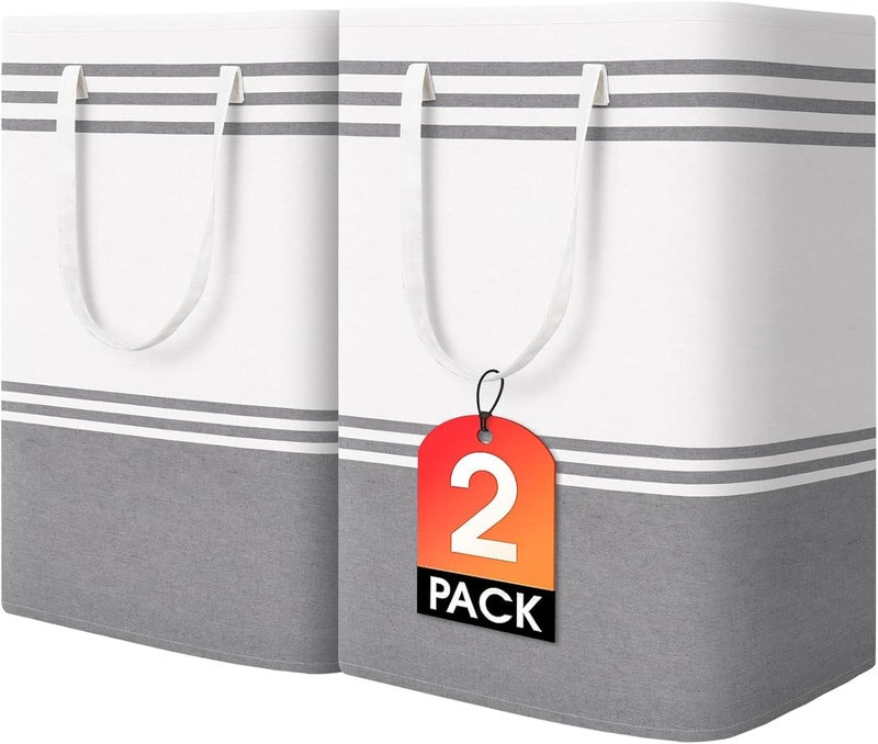 EpicTotes 2 Pack Large Home Laundry Basket, Laundry Hamper, Freestanding Waterproof Dirty Clothes Bag, Tall Clothes Hamper - Extended & Reinforced Handles for College Dorm, Family (Light Grey/125L) - Image 1